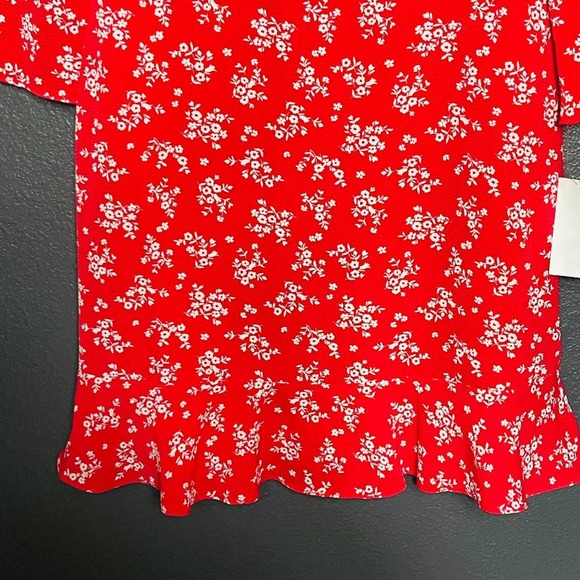 B. Darlin Red Square Neck Ditsy Floral Dress 7/8 - Picture 8 of 10